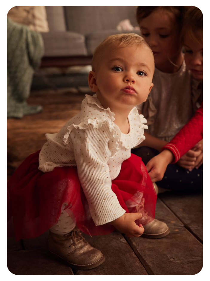 Baby Weihnachts-Geschenkset: Shirt & Tüllrock - wollweiß bedruckt